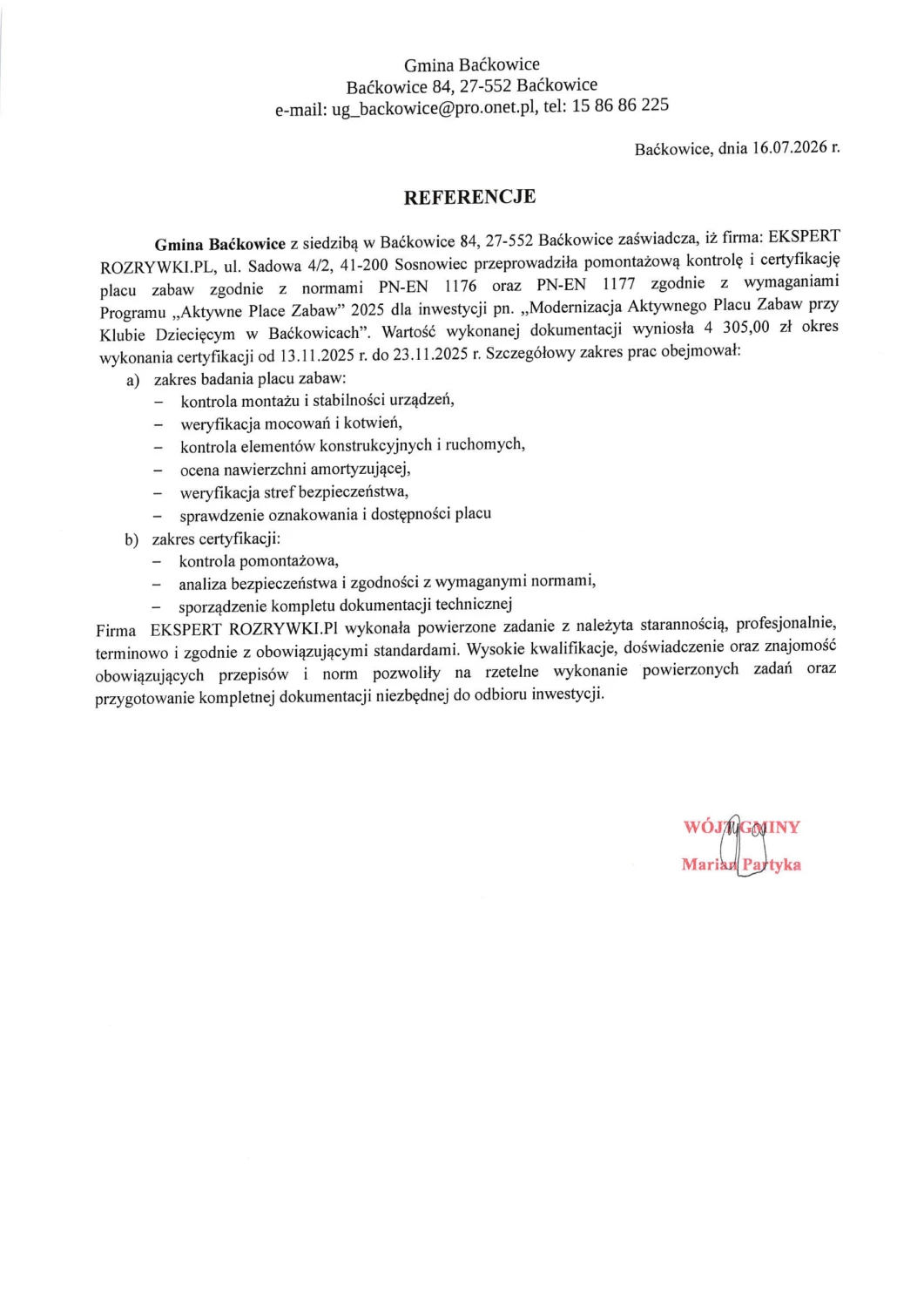 Gmina Baćkowice referencje