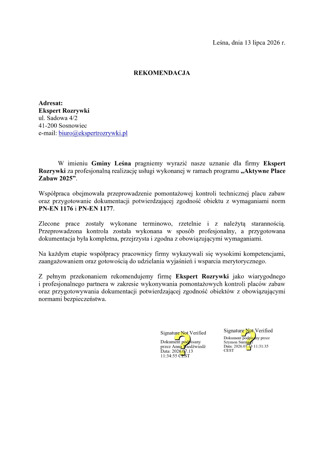 Gmina Leśna referencje