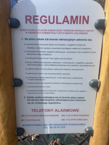 plac zabaw kolobrzeg regulamin